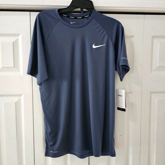 Nike Men Obsidian Dri-FIT UPF 40+ Short Sleeve Hydroguard Swim Shirt Size Medium - Picture 1 of 8